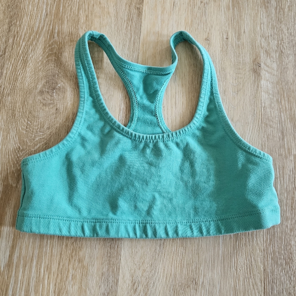 Mightly organic cotton sports bra teal size 10.  Pet/smoke/fragrance free home.
